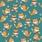 Little foxes playing soccer seamless pattern.