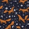 Little foxes in a space suit. Illustration in the Scandinavian style.Seamless pattern with astronauts on a starry