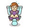 Little funny cartoon boy is sitting on the toilet with a stomach problem. Children`s Health Concept. Constipation problem. Vector