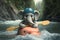 Little Funny Elephant Having Fun White Water Rafting in a Kayak