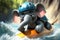 Little Funny Elephant Having Fun White Water Rafting in a Kayak
