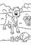 Little funny goat  cartoon village garden coloring page