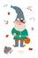 Little garden one-eyed gnome with beard. Cute elf holiday gnome with hat. Children's illustration for a postcard.
