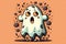 Little ghost, cartoon style graphic doodle sketch, creative digital illustration painting