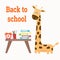 The little giraffe is going to school.