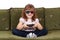 Little girl with 3d glasses play video game