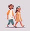 little girl abd boy holding hands cute brother and sister walking together cartoon characters