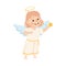 Little Girl Actress in Theater Costume of Angel with Wings and Nimbus Showing Performance Vector Illustration