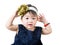 Little girl adjust hair accessory