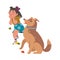 Little Girl Afraid of Dogs Dodging with Terror Vector Illustration