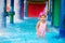 Little girl afraid of water in aqua park