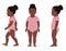 Little girl of afro ethnic origin, standing and walking, isometric view, full body. Vector illustration