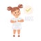 Little Girl Agree Showing Thumb Up Demonstrating Vocabulary and Verb Studying Vector Illustration