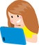 Little girl attends online classes via tablet