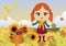 Little girl in autumn landscape vector