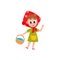 Little girl in babushka kerchief holding a basket