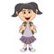 Little girl with backpack cartoon