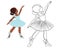 Little girl ballerina, outline drawing for coloring book. Illustration and sketch, print vector
