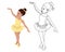 Little girl ballerina, outline drawing for coloring book. Illustration and sketch, print vector