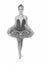 Little girl in ballet position. Little ballerina in blue tutu. Adorable ballerina girl take dance lesson. Dancing queen