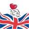 Little girl with balloon. United Kingdom flag and little girl.