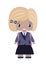 little girl, with blond hair and a square in school uniform