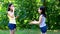 Little girl blowing soap bubbles