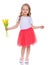 Little girl with a bouquet of tulips.