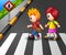 Little girl and boy crossing the street