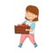 Little Girl Carrying Wooden Crate with Apples Working on the Farm Vector Illustration