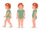 Little girl of Caucasian ethnicity, standing and walking, isometric view, full body. Vector illustration