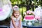 Little girl celebrate Happy Birthday Party with rose outdoor