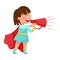 Little Girl Character Dressed in Fancy Costume Talking Megaphone or Loudspeaker Vector Illustration