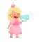 Little Girl Character Dressed in Fancy Princess Costume Talking Megaphone or Loudspeaker Vector Illustration