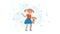 A little girl is cheerful with a toy bunny in her hand , soap bubbles are flying around her . Animation of the