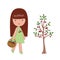 Little girl and cherry tree