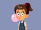 Little Girl Chewing Bubble Gum Vector Illustration