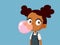 Little Girl Chewing Bubble Gum Vector Illustration