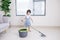 Little girl cleaning living room. Household concept