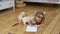 Little Girl Coloring Picture near Funny Puppies