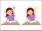 Little girl confused doing homework with question mark and get an idea with light bulb, little girl thinking, cartoon vector