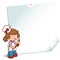 Little girl cook and a blank sticky note. Vector illustration