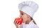 Little girl in a cook cap biting the red apple. Concept of healthy food and healthy lifestyle. Profile image