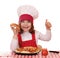 Little girl cook eat pizza