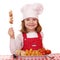 Little girl cook with grilled chicken meat