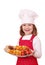 Little girl cook hold plate with gourmet food