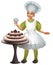 Little girl cook uniform decorated chocolate cake