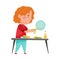 Little Girl Crafting Cutting Out Baking Cup with Scissors Vector Illustration
