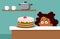Little Girl Craving for the Cake on the Table Vector Cartoon illustration
