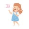 Little Girl Crying Loud Demonstrating Vocabulary and Verb Studying Vector Illustration